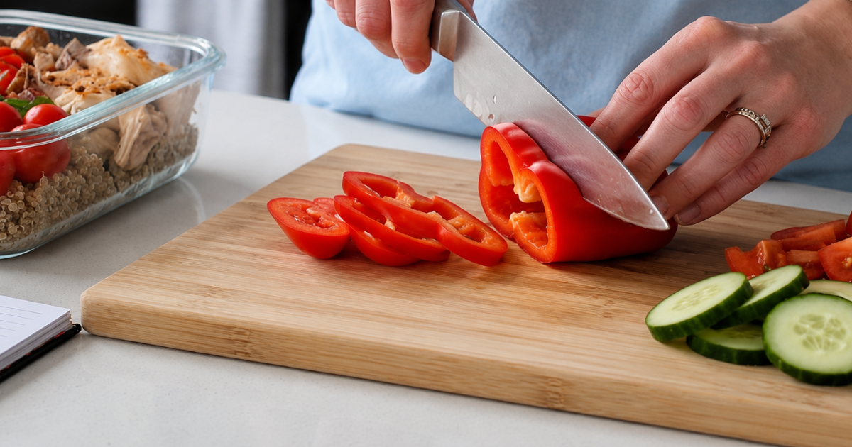 A visual representation of simple, structured weekly meal prep that helps beginners reduce decision fatigue and stay organized throughout the week.